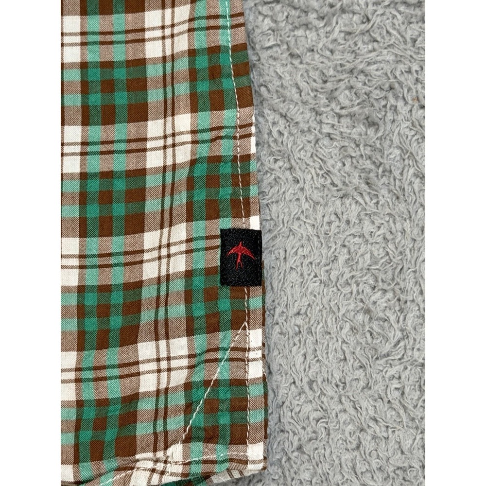 Relwen Shirt Mens Medium Madras Plaid Teal/Brown/White S/S Button Down Cotton - Picture 6 of 8